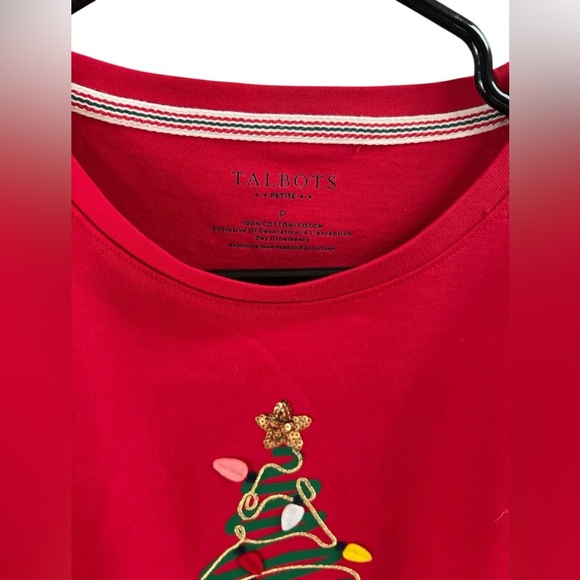 Talbots Christmas tree red long sleeve blouse - Picture 3 of 5